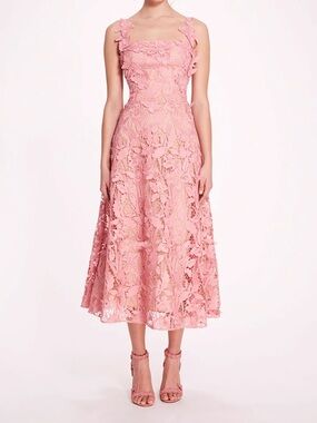 Marchesa Notte lace midi dress pink